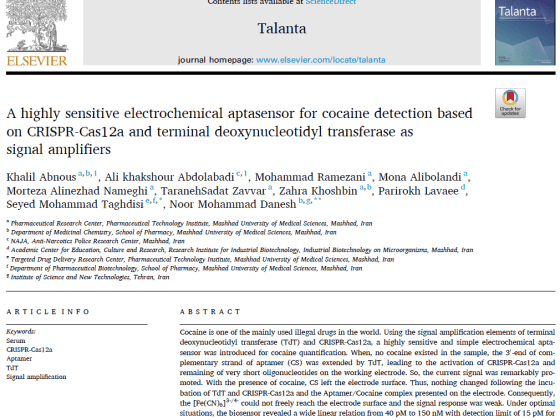 A highly sensitive electrochemical aptasensor for cocaine detection based on CRISPR-Cas12a and terminal deoxynucleotidyl transferase as signal amplifiers