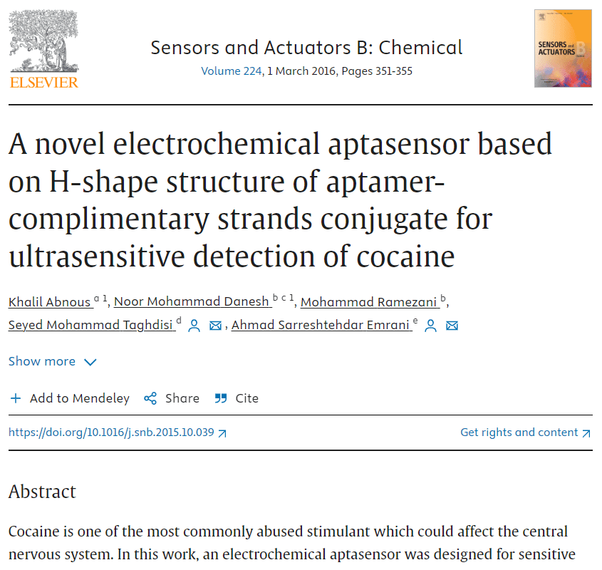 A novel electrochemical aptasensor based on H-shape structure of aptamer-complimentary strands conjugate for ultrasensitive detection of cocaine